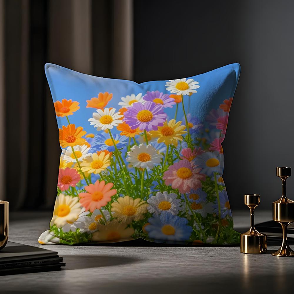 Fashion Daisy Cushion Cover Anti-dustmite Pillowcase Invisible Zipper Silky Short Plush Sofa Cushion Cover