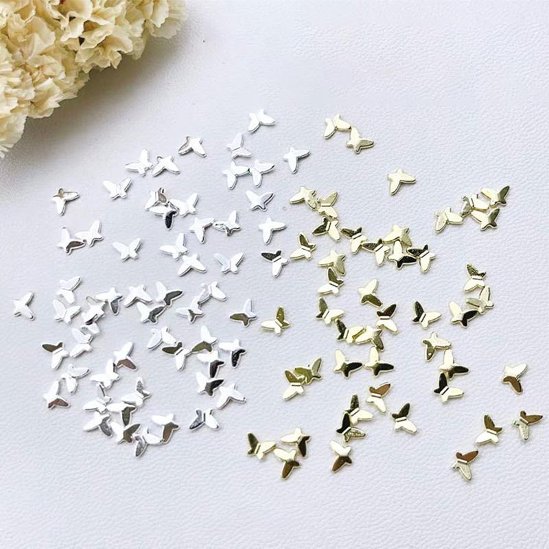 50Pcs Mini Butterfly Nail Art Charms 3D Metal Silver/Gold Diamond Butterfly Nail Art Decoration Diy Nail Accessories