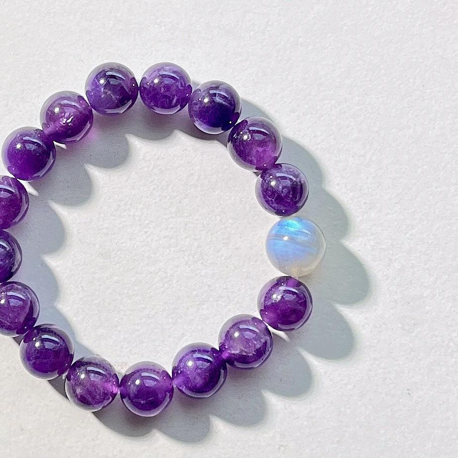 10Mm Retro Natural Tiger Amethyst Gray Moonstone Design Bracelet Bracelet.