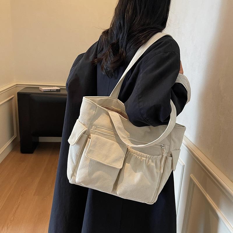 2025 New Large-capacity Tote Bag Corduroy Portable Messenger Bag Casual and Lightweight Student Versatile Tutoring Bag