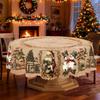 Christmas Vintage Farmhouse Tablecloth with Santa, Reindeer & Xmas Tree Prints. Rectangular & Round Sizes for Xmas/New Year Parties, Kitchen, Indoor &
