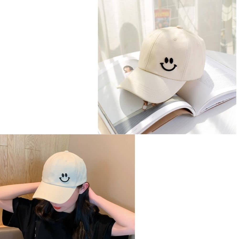 Smile Face Embroidered Unisex Baseball UV Sun Casual Outdoor Cap, Cap, White/Black, Adjustable, Protection, Protection,