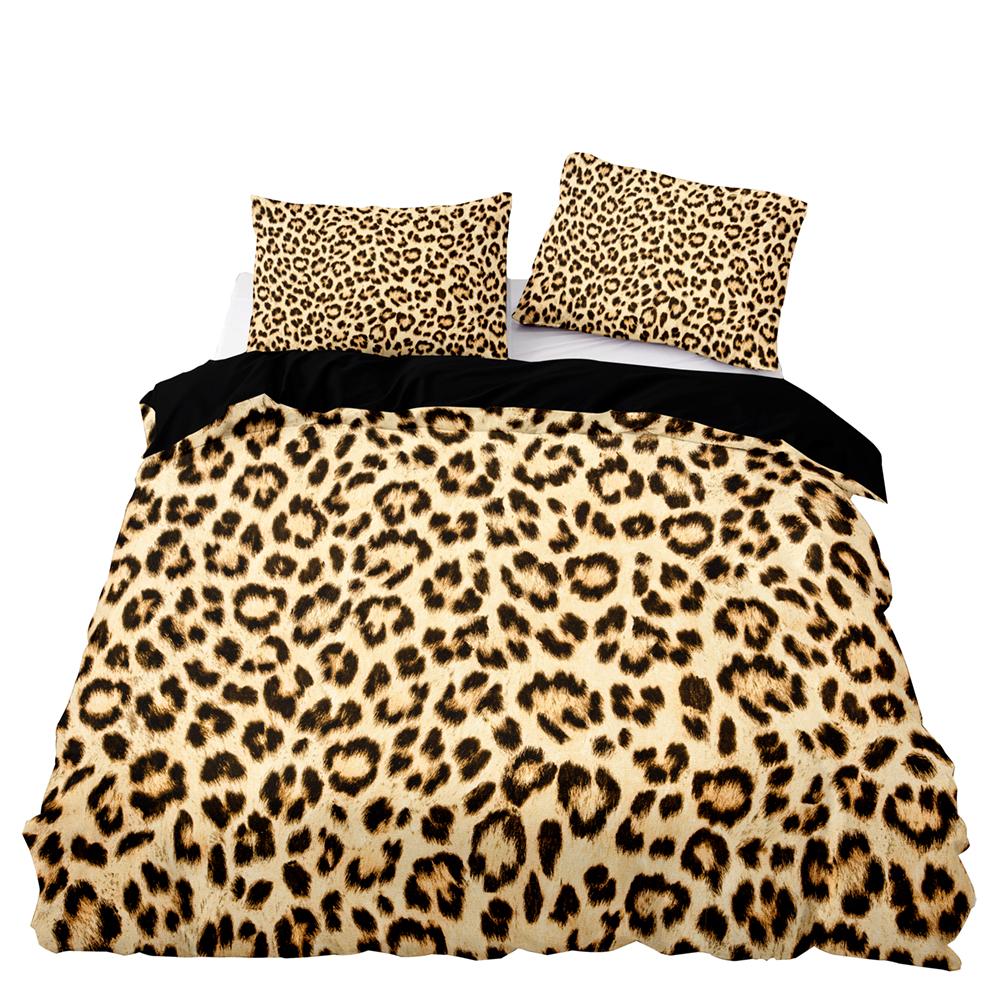 Juego de Cama Estilo Americano Queen Rosa con Estampado de Leopardo Funda Nórdica con Funda de Almohada Individual Doble King Edredón Suave Cubrecama