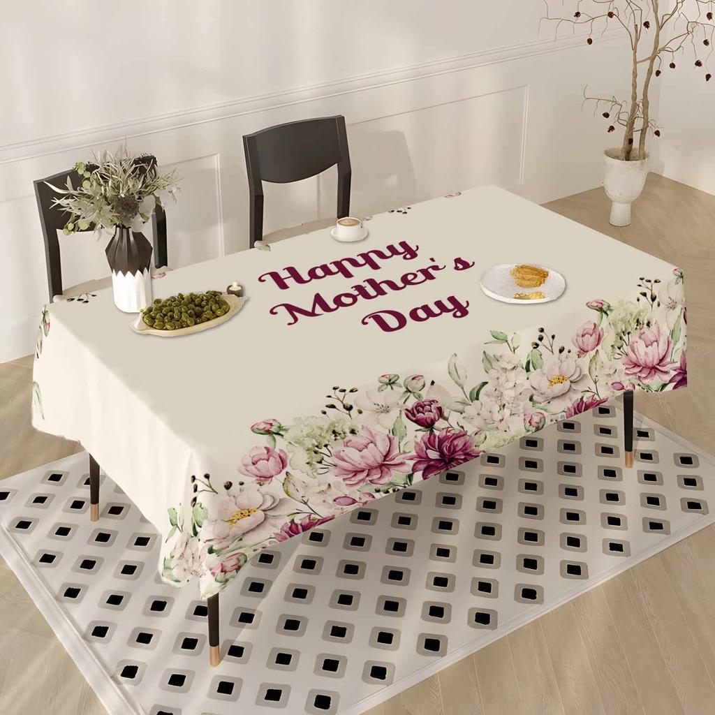 Mother'S Day Tablecloth Flowers Letters Festival Home Restaurant Dust-Proof Beautiful Wear-Resistant Decoration