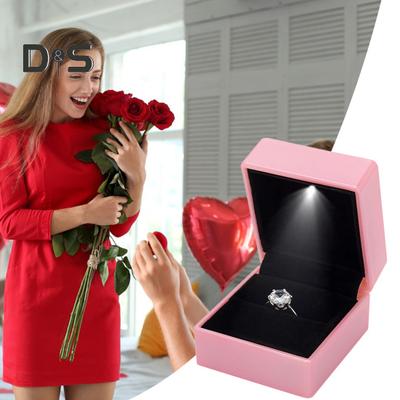 Luminous Ring Box with LED Light Compact Design Portable Soft Lining Engagement Ring Box Jewelry Gift Box