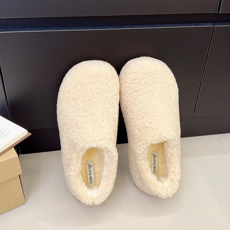 Fashion Beige Platform Plush Flats Women's 2025 Autumn Winter Soft Sole Outdoor Slip On Cotton Shoes Comfortable Casual Shoes