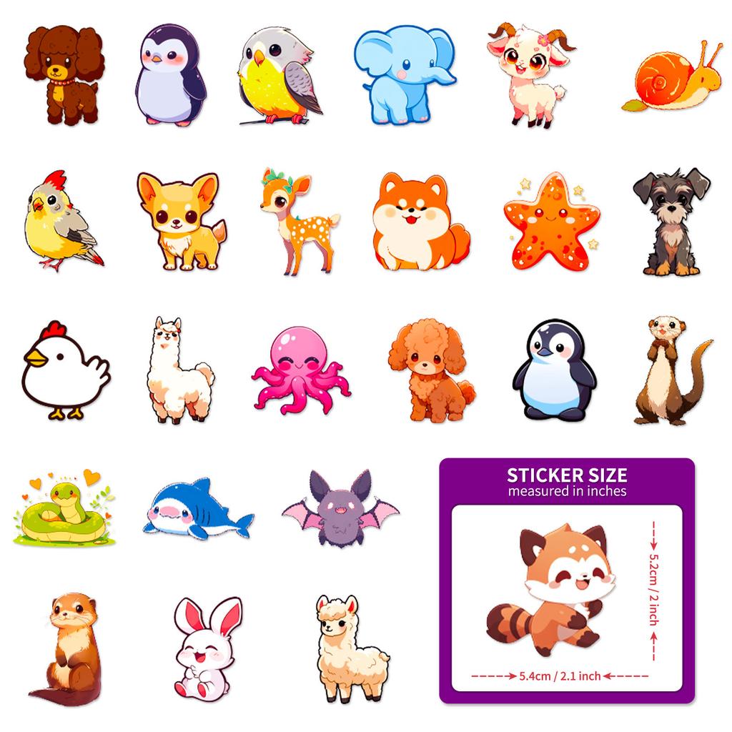 50 Mini Animal Stickers Q Version Animal Doodle Stickers Cartoon Cute Student Children Handbook Material Stickers