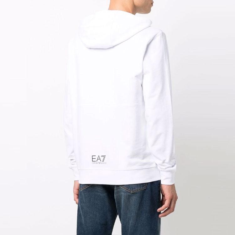 Emporio Armani EA7 Logo Letter Print Hooded Long Sleeve Sweatshirt Men Sweatshirt White 6KPM69-PJBWZ-1100