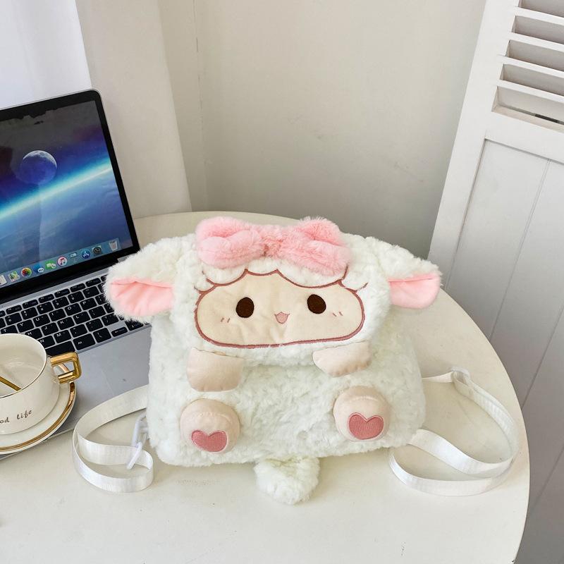 

Милый рюкзак двойного назначения для девочки, бант, сумка с куклой-ягненком, сумка через плечо с мультяшным животным енотом