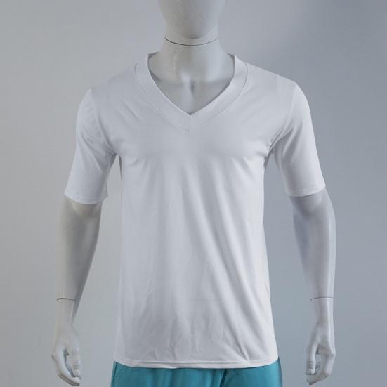 Men Summer T-shirt Short Sleeves V Neck Solid Color Quick-drying Loose Pullover Mid Length Top for Sport Office Dating