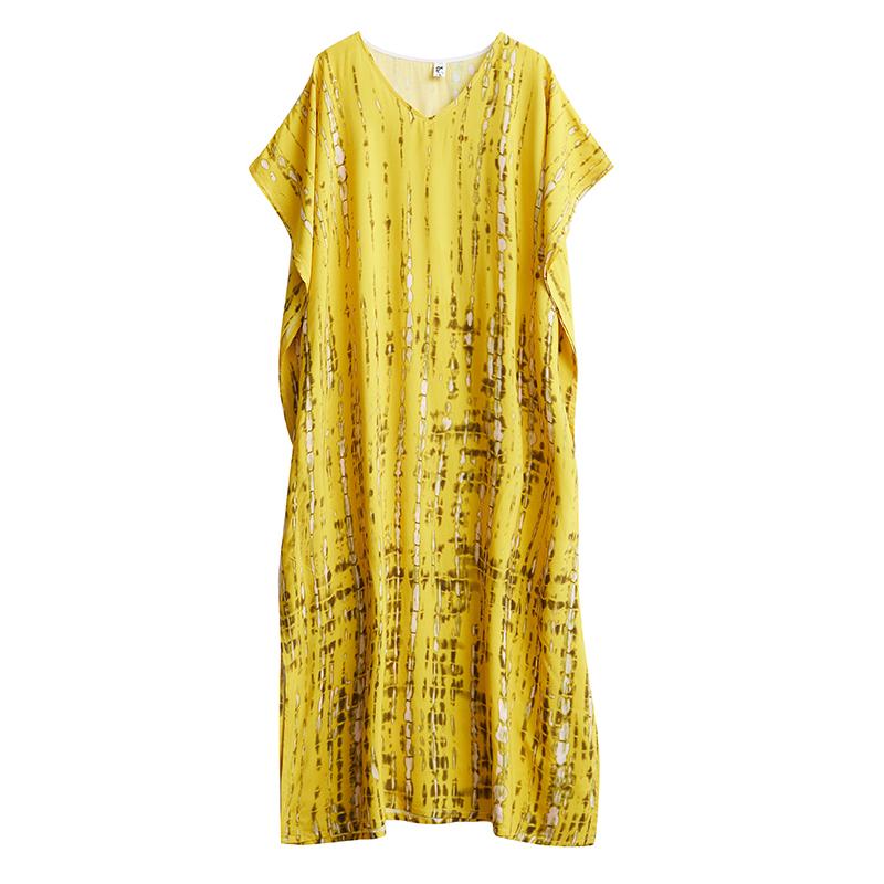 DIMANAF Nové 2025 Dámské Letní Šaty Plus Size Volné S Výstřihem do V Plážový Potisk Základní Ležérní Dlouhé Šaty Nadměrné