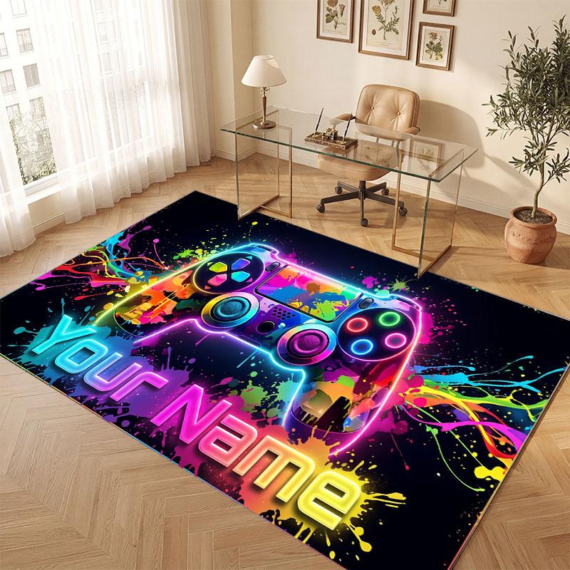 Neon Colorful Theme Crystal Velvet Floor Rug Personalized Custom Name Text Warm Carpet Home Decoration