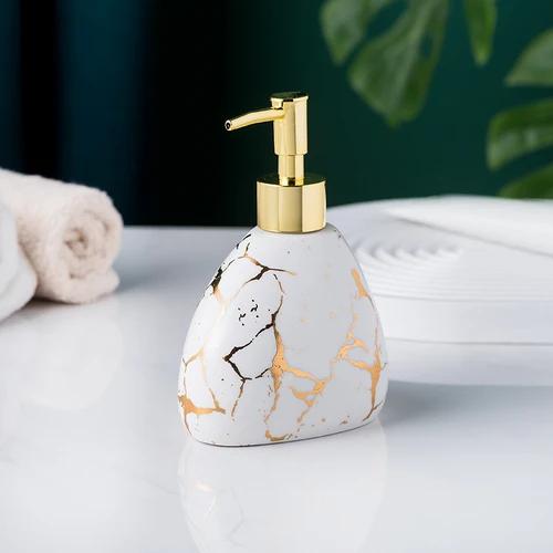 bathroom accessories set Marble gold pattern ceramics toothpaste dispenser soap box toothbrush holder bathroom cup lotion bottle