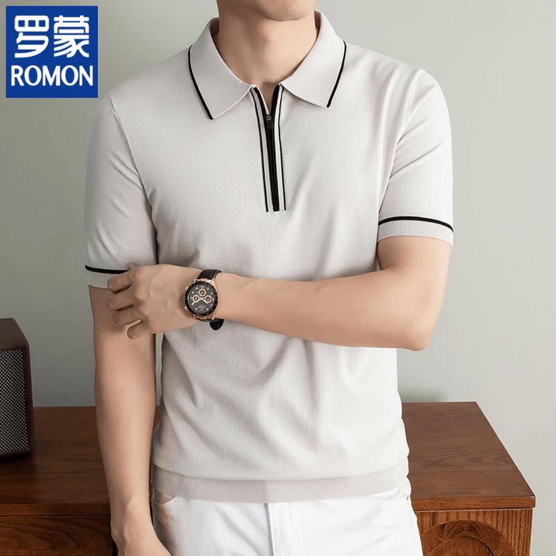 ROMON Men's Business Casual Short Sleeve Polo T-Shirt