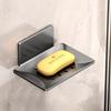 1pc no-drill black metal soap dish, includes adhesive, wall-mounted bathroom soap holder with drainage holes, soap rack