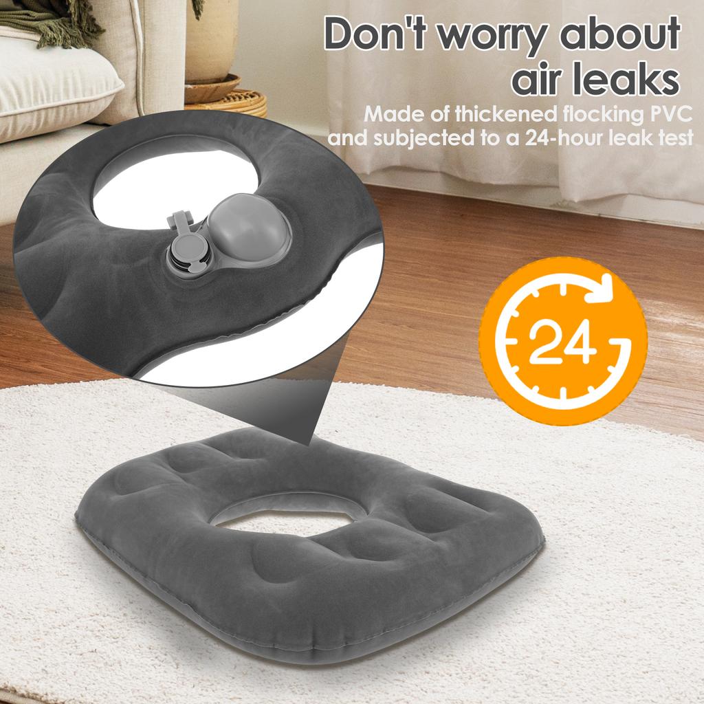 Office Inflatable Seat Cushion Flocked PVC Chair Seat Cushion Double Air Valve Leak Proof Travel Pillow Portable Office Supplies
