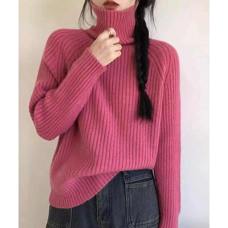 

Ленивый ветер мягкий восковой свободный пуловер с высоким воротом женский осенне-зимний новый тонкий универсальный вязаный базовый топ average size розы красного