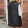 Sleeveless Jacket Vest Vintage Single Breasted Distressed Classic Turn Down Collar Vest with Pockets Jacket Black S