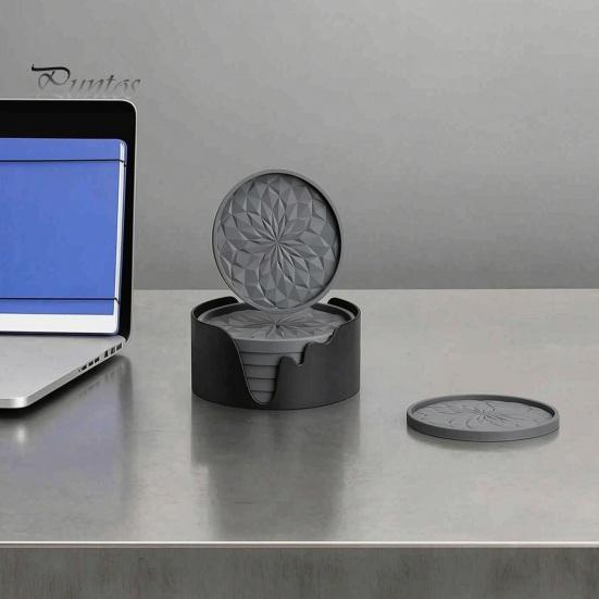 Modern Kitchen Table Accessories Silicone Coaster Set with Holder, Non Slip Diamond Pattern Drink Coasters for Drinks Cups Glasses, Heat Resistant Mat