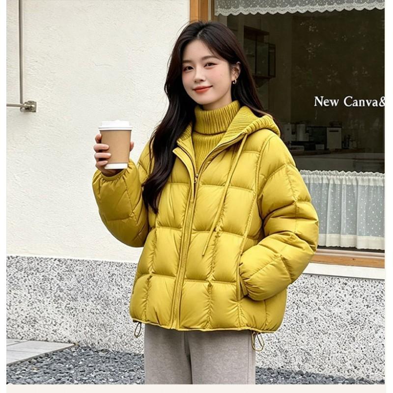 Womens Short Puffer Down Jacket With Hood Warm Winter Coat Loose Fit Urban Style