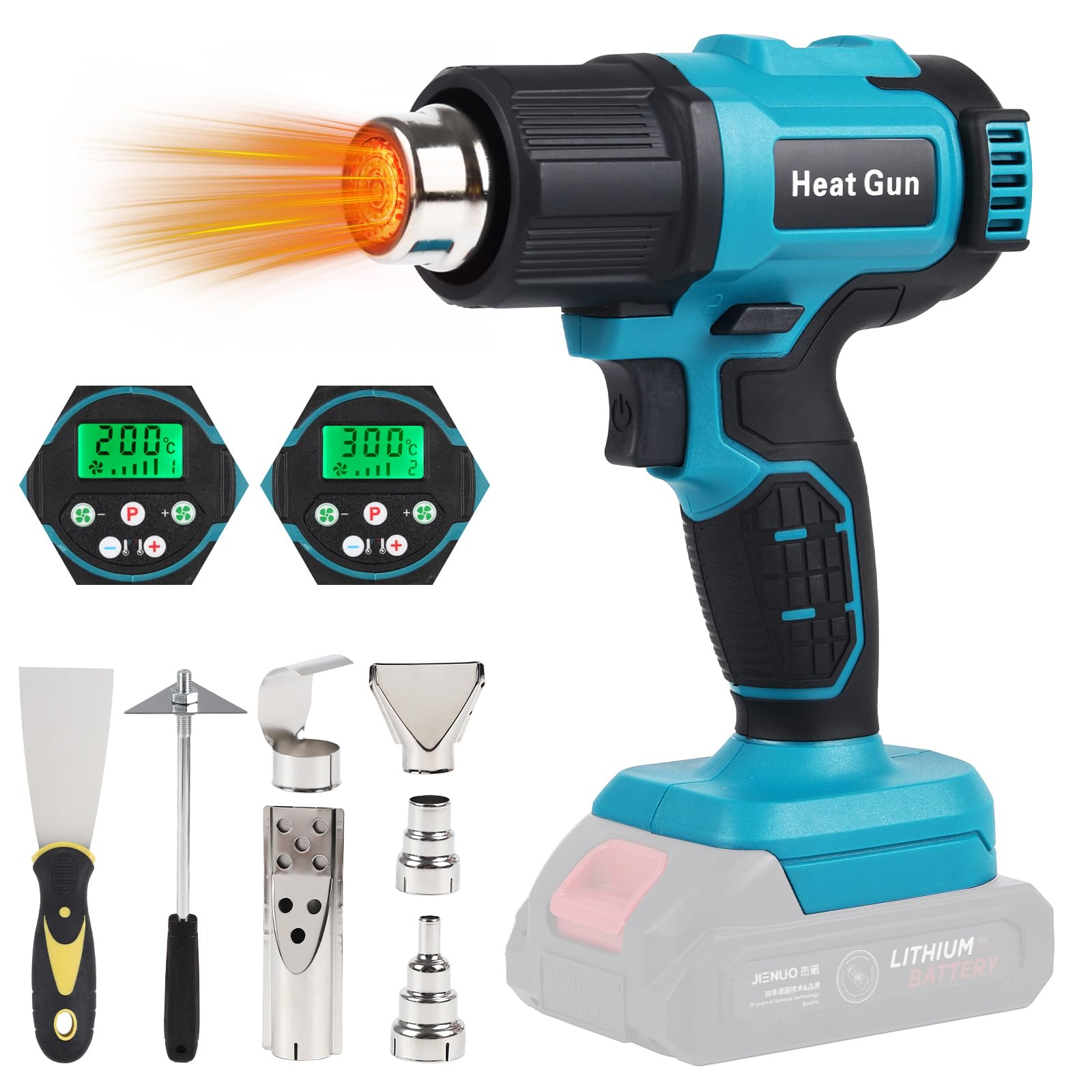 

Makita Compatible Cordless Heat Makita Interchangeable LCD Airflow Temperature 7 Nozzles Rechargeable Heat Gun with 5 Hot Air Rapid Suitable for Heat синий