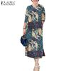 ZANZEA Women Casual Round Neck 3/4 Sleeve Loose Print Dress