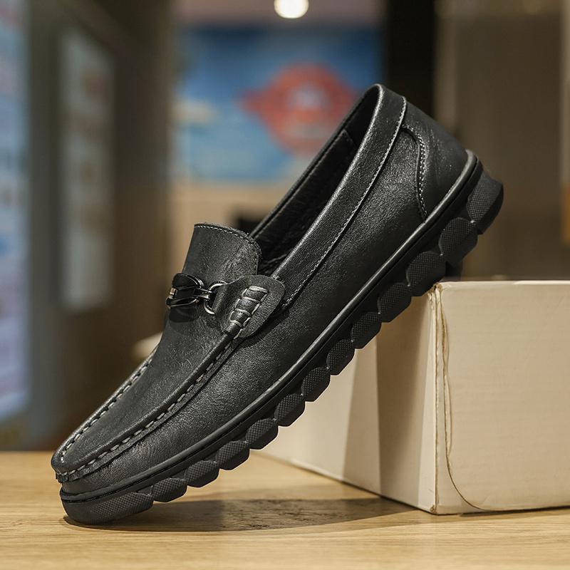 Mens Casual Genuine Leather Shoes Spring Summer Man Driving Flats Soft-Soled Comfy Walking Loafers Slip on Boat Business Shoes
