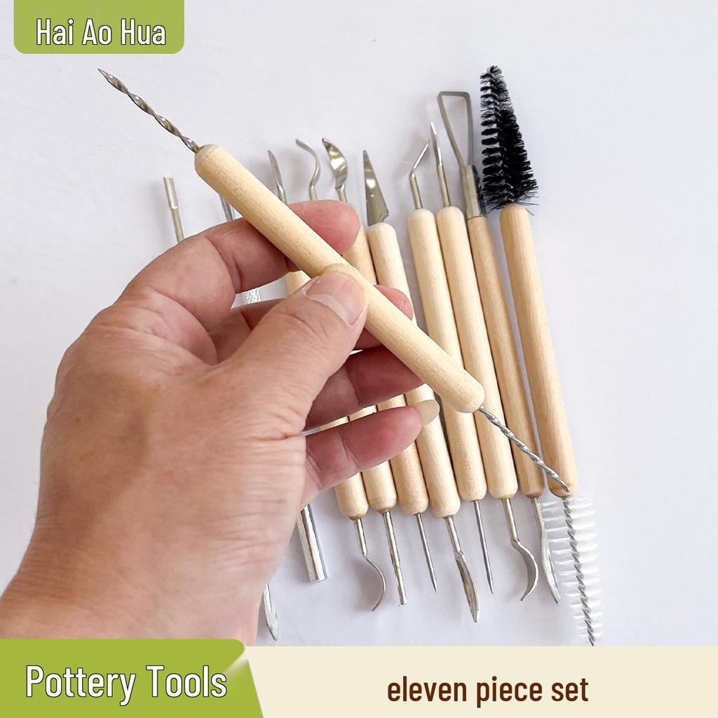 11-Piece Handmade Wooden Pottery and Clay Sculpture Tool Set