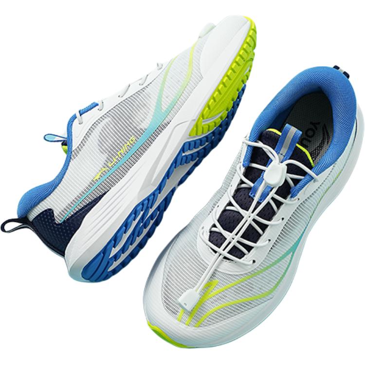 Li Ning Kids Running Fabric Leisure V1 Sports Fashion Non-Slip Breathable Low-Top Running Shoes Men sneaker White Blue YKFV054-5
