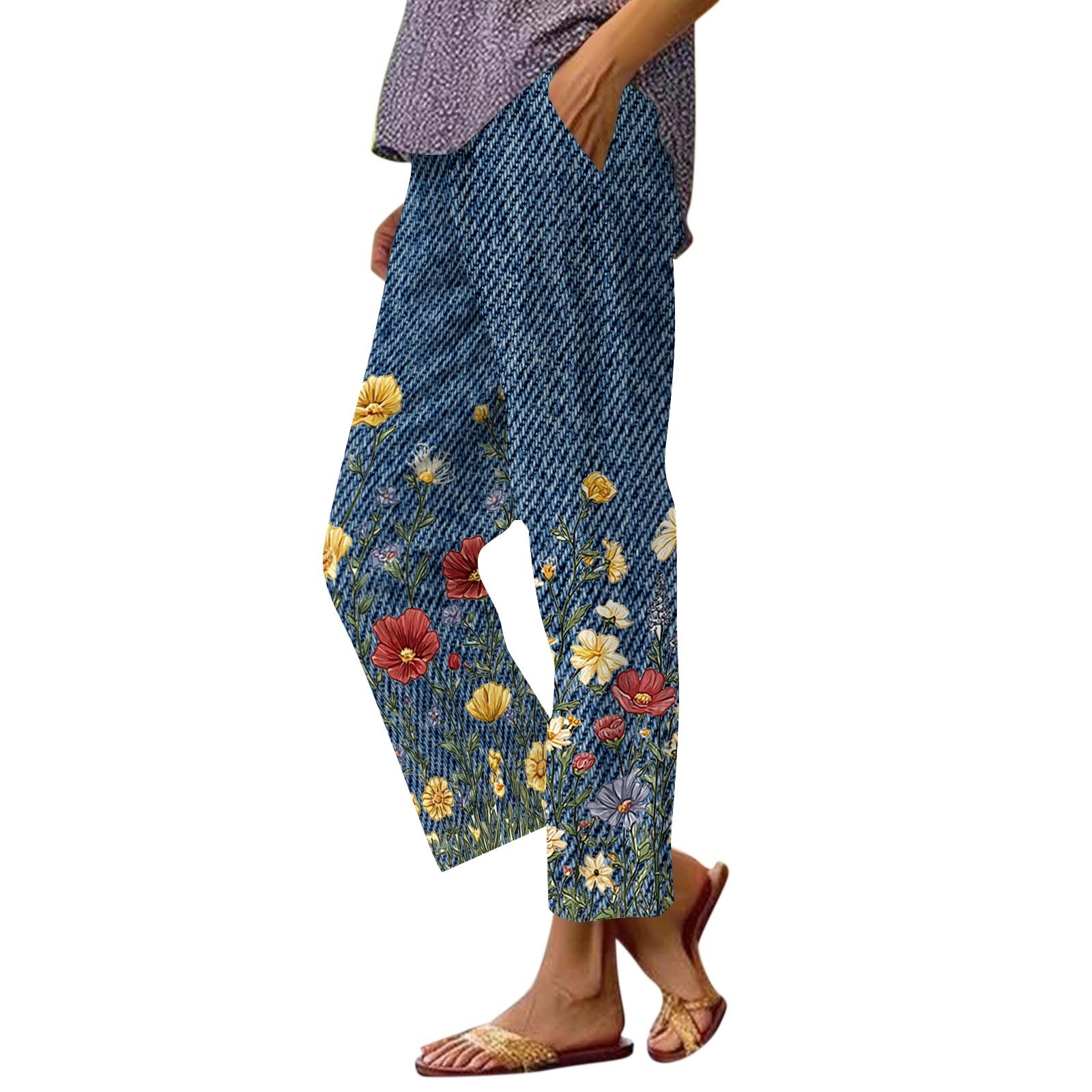 Women s Fashion Printed Elastic Waist Casual Pants with Pockets for Everyday Wear XXL