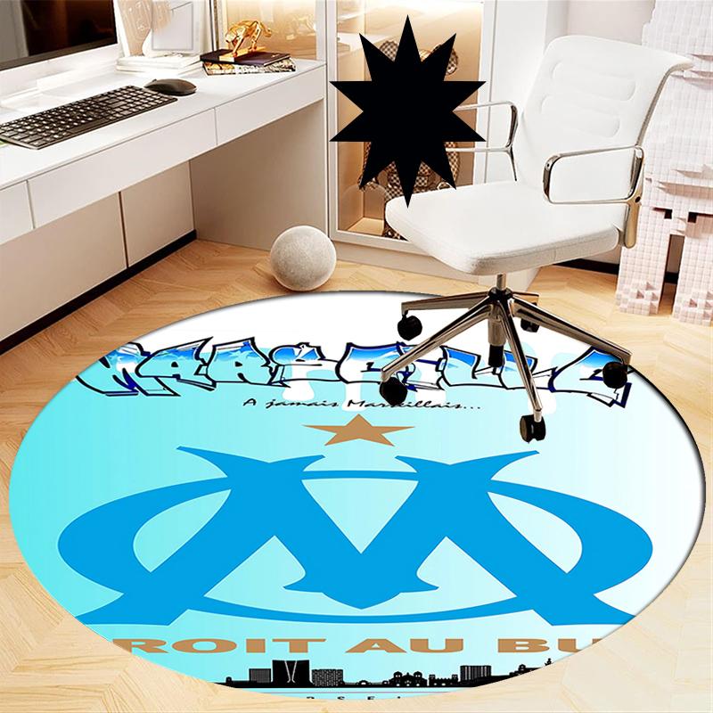 Olympique de Marseille Printed Round Rug Carpet Chair Rug Area Rug Entryway Doormats,for Office Chair Living Room Bedroom Kitchen Room.