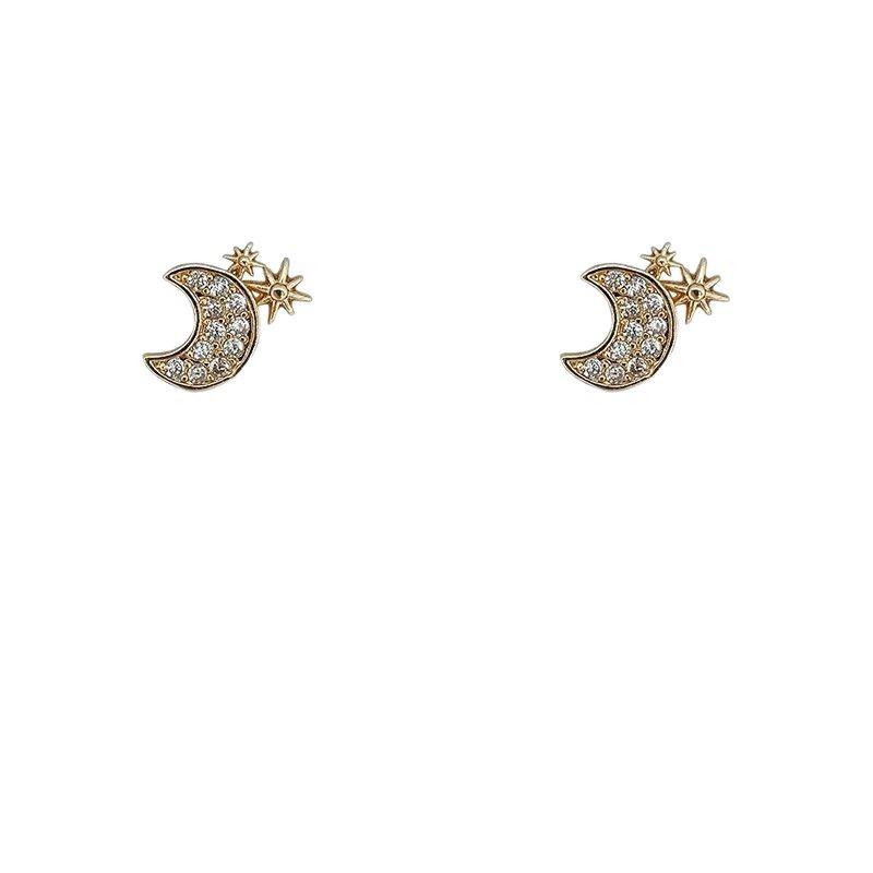 Elegant Moon Star Zircon Stud Earrings - Chic & Lightweight Sleep-Friendly Design
