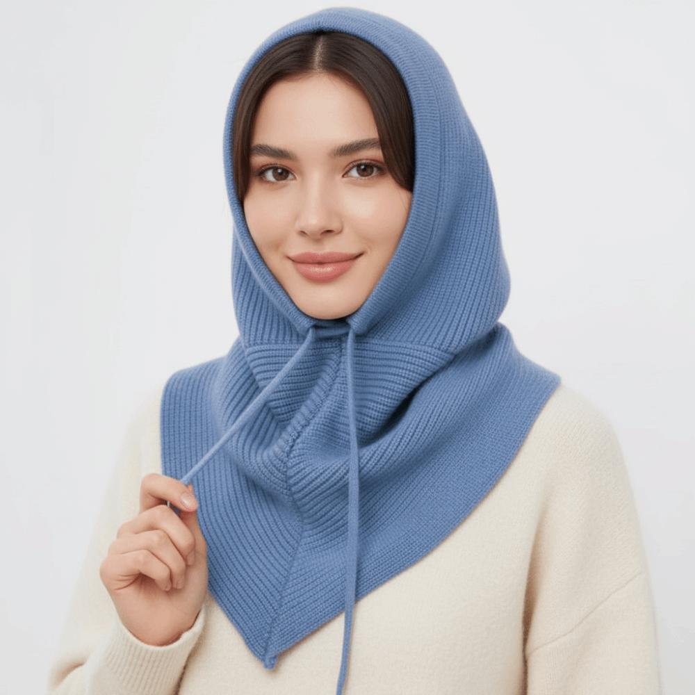 Solid Color Balaclava Hat Warm Knitted Hooded Cap Creative Winter Cap Female/Girls