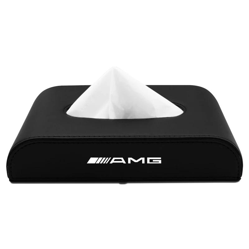 1PC PU Leather Car Tissue Box Hanging Ford Badge Paper Towel Bag Storage Stickers For Mercedes Benz A B C E S AMG CLA CLK GLA