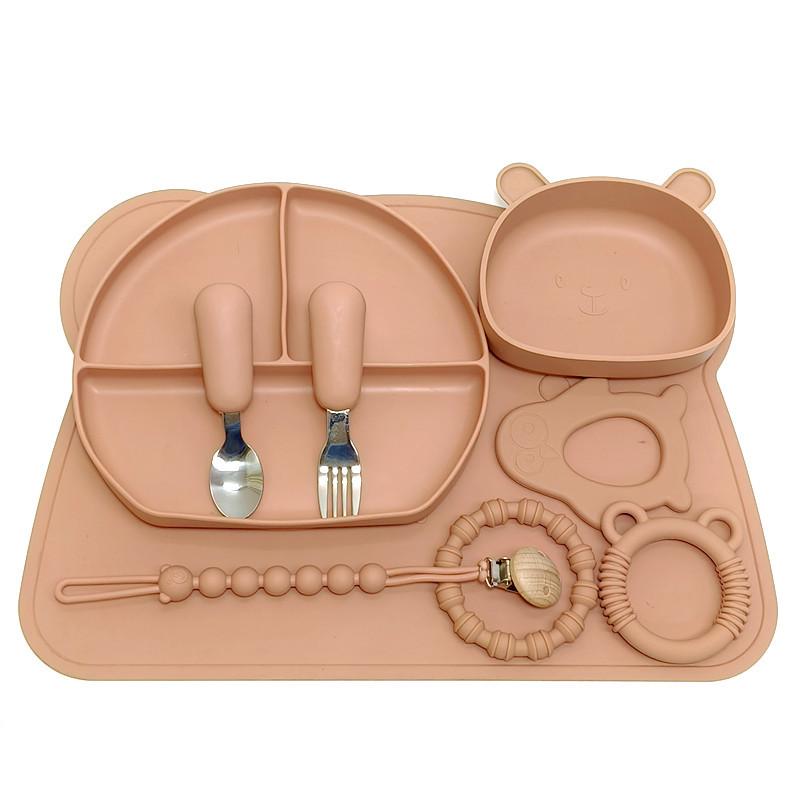 Silicone Infant Fork Spoon Plate Collection Including Suction Cup Children Eating Bowl Infant Supplementary Tableware Collection