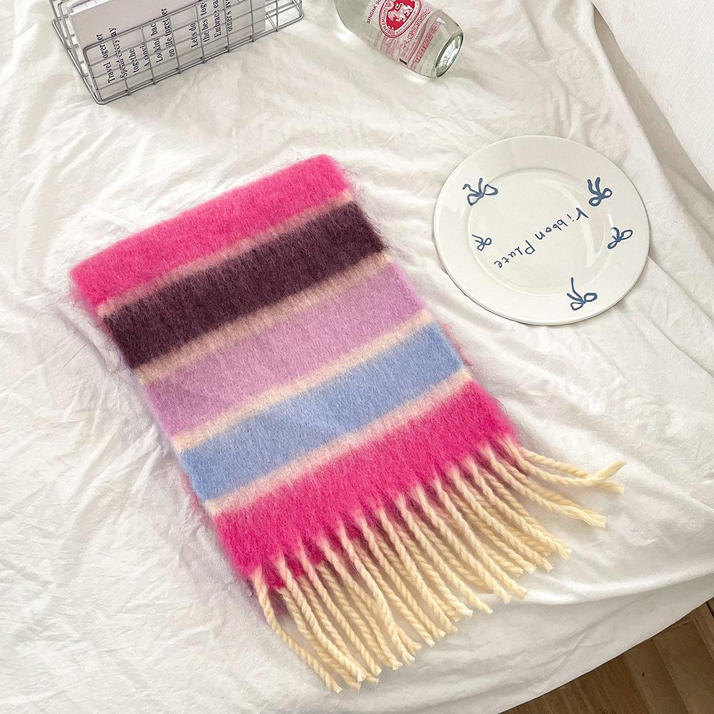 New Rainbow Winter Thickened Warm Scarf For Children Girls Student New Patchwork Color Tassel Scarves Soft Shawl Wrap Shawls