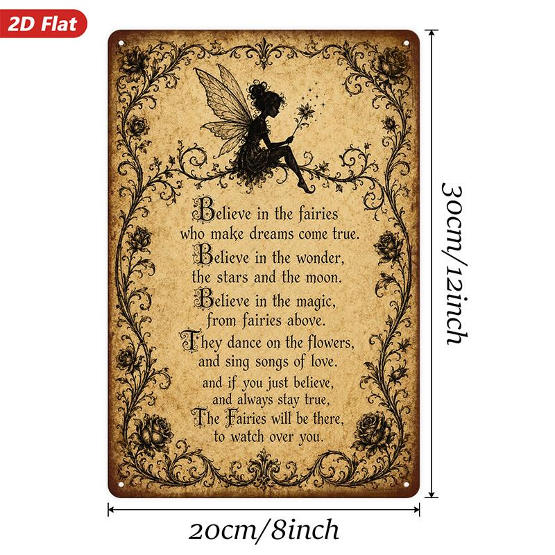 Metal Wall Art Sign "Believe in the Fairies" Poem Decor 8x12 Inch
