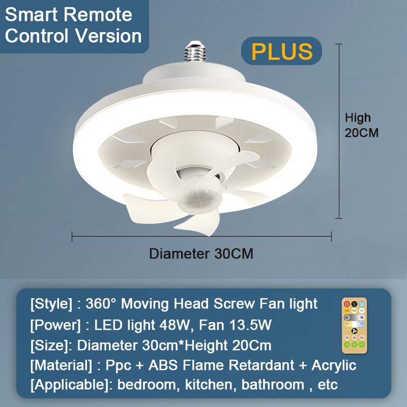 2 in 1 Electric Ceiling Fan Light Household 360° Moving Head Screw Fan light Stepless Dimming E27 Lamp Cap Fan Lamp