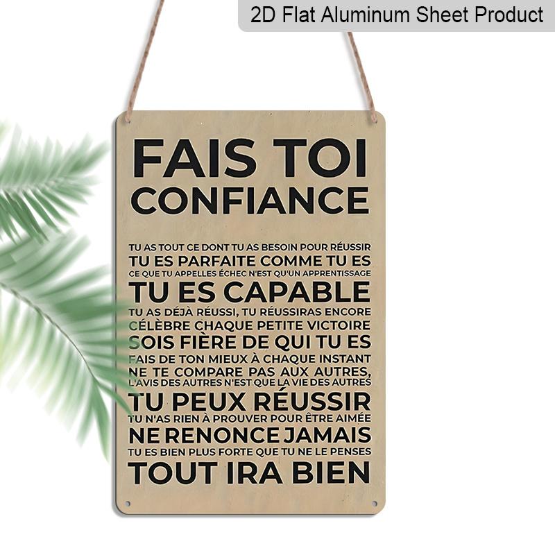 2D Flat French Fais Toi Confiance Positive Affirmation Metal Sign - 8.0x12.0inch Aluminum Wall Art, Vintage Beige Inspirational Self Love Quote 20*30cm