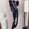 Trendiges Harajuku Hip-Hop Übergröße Damen Zweiteiler: Bedrucktes lockeres Langarm-Sweatshirt & Hose