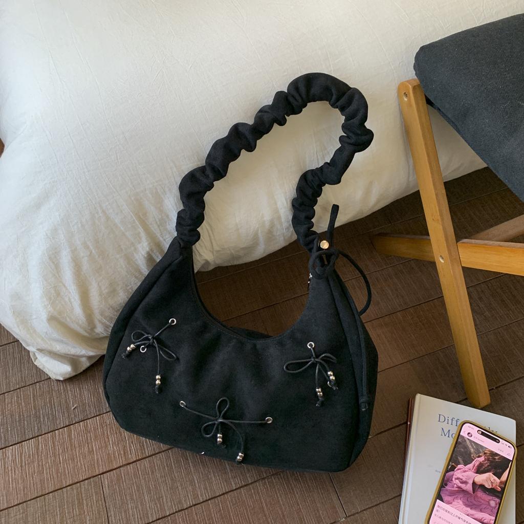 Suede Matte Bag Women's New Large-capacity Bow Shoulder Messenger Bag Niche Design Underarm Bag