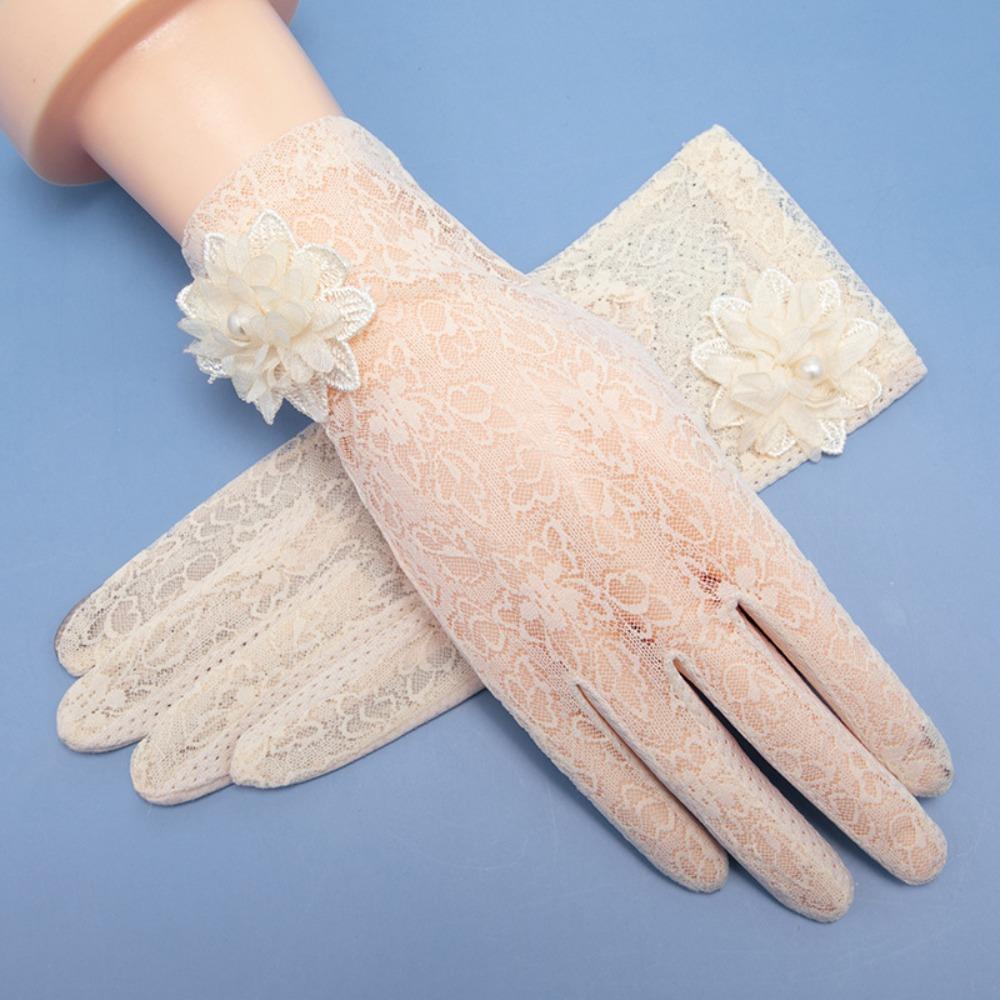 Lace Anti Ultraviolet Gloves Full-finger Design Summer Sunscreen Gloves  Outdoor Activities бежевый