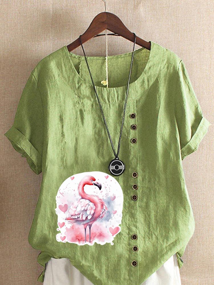 

Women s Fashion Love Flame Bird Print Shot Sleeve T-shirt Loose Cotton Shirt Casual Loose Summer Blouse Tops Plus Size 5XL зелений