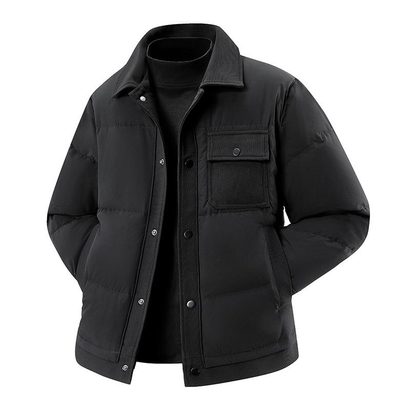 2025 Winter Men's Corduroy Patchwork Lapel Down Jacket - Thick Casual Baseball Style Outerwear