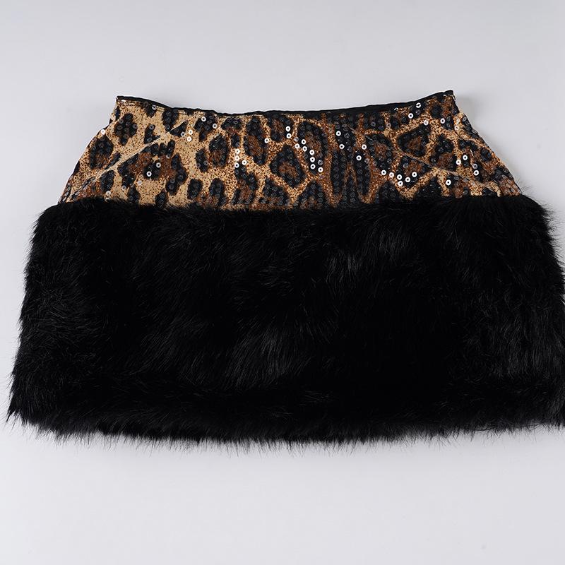 Minigonna Patchwork con Paillettes Stampa Leopardo - Gonna Corta Sexy Slim Fit da Donna, Collezione Autunnale