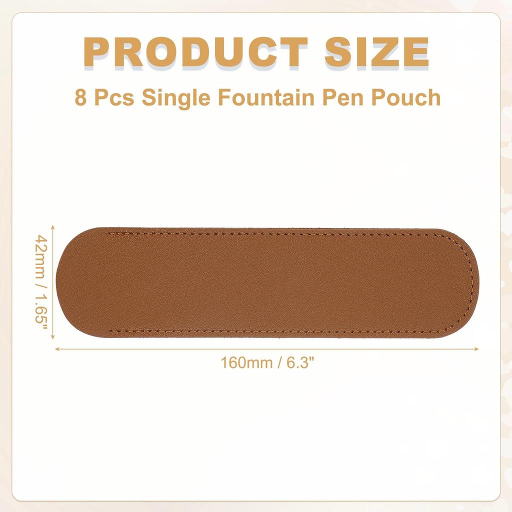 PATIKIL Pen Sleeve PU Leather Pen Single Fountain Pen Pouch Protective Cover Holder for Office Ballpoint Brown 6-inch Case, 8-Piece Pouch, Pens,