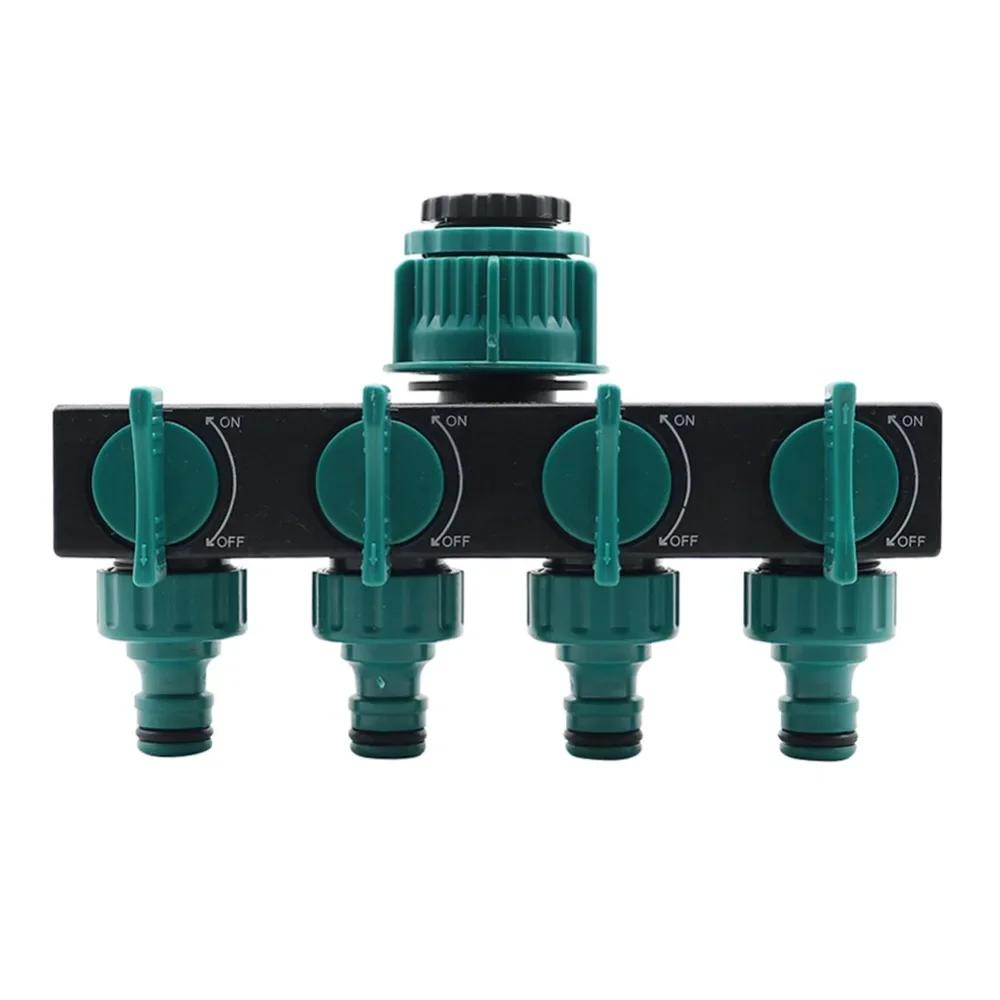 4 Way Hose Connector Splitter Garden Irrigation Water Splitter 3/4" and 1/2" Watering Connector Fittings Valve Water Distributor