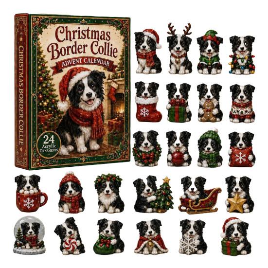 Acrylic Collectible Toys 2026 Dog Christmas Advent Calendar, 24-Day Ornament Set with Mini Puppy New Year Celebration Gift Figures, 2D