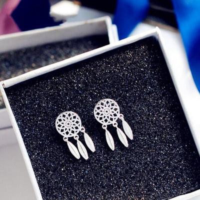 European and American Temperament Jewelry Hollow Dream Catcher Feather Earrings