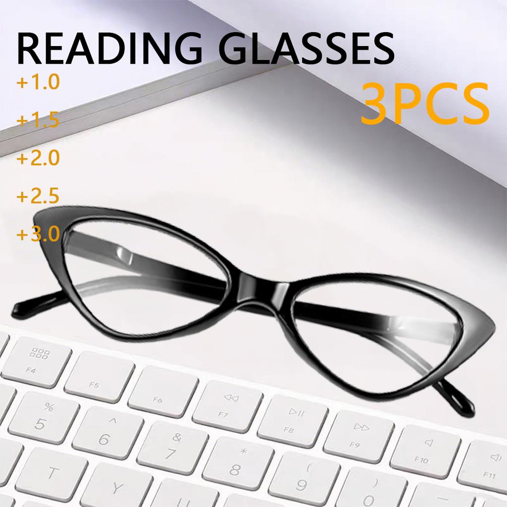3PCS Women Cat Eye Reading Glasses Anti Blue Light Magnifying Computer Glasses Clear Lens Black Leopard Frame Plus Reading Glass